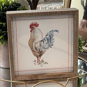 NEW! Rustic Farmhouse Wood Framed Rooster Box Sign